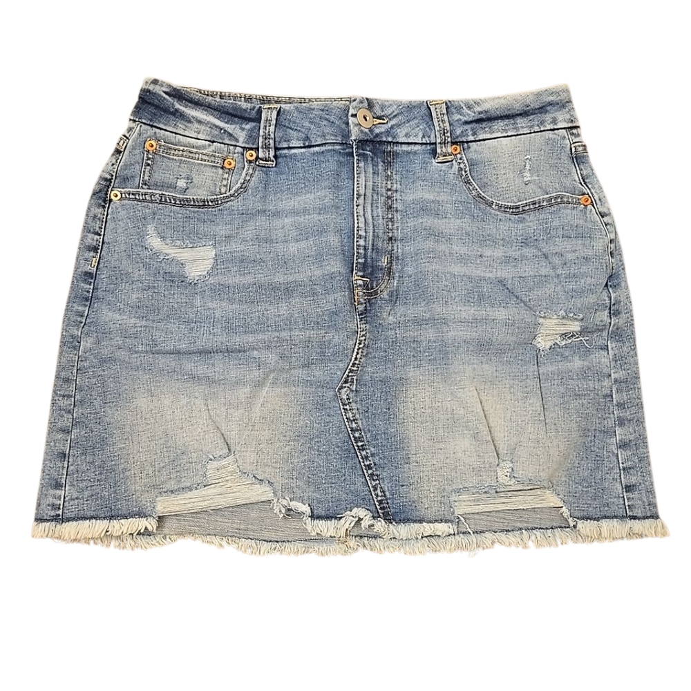 Womens Distressed Denim Skirt Size 15 Blue Jean Casual Summer Cut Offs